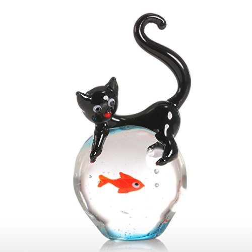¡Ahorra al máximo en esta fabulosa figurita de cristal de gato con pecera!