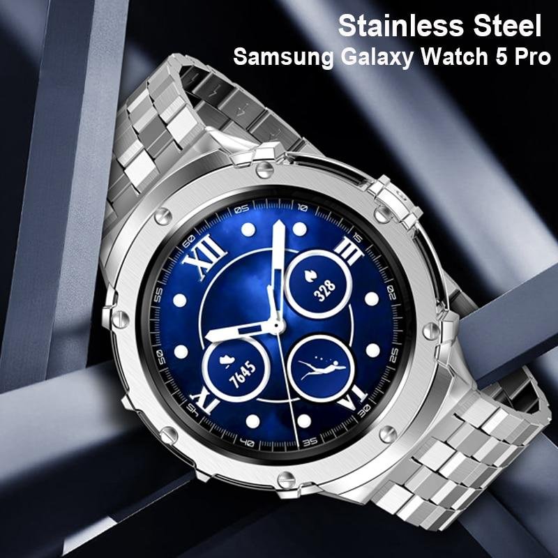 ¡Descuento único! Carcasa de acero inoxidable y correa para Samsung Watch 5 Pro de 45mm ¡Aprovecha ahora!