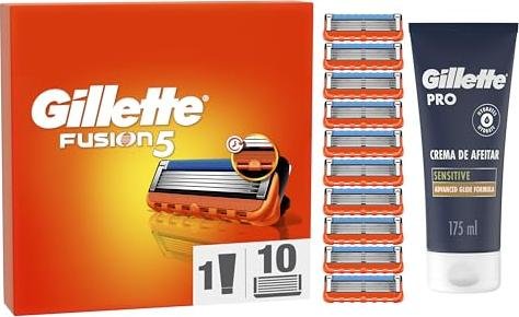 ¡Consigue el pack de 10 recambios de Gillette Fusion5 con crema de afeitar para piel sensible y ahorra!