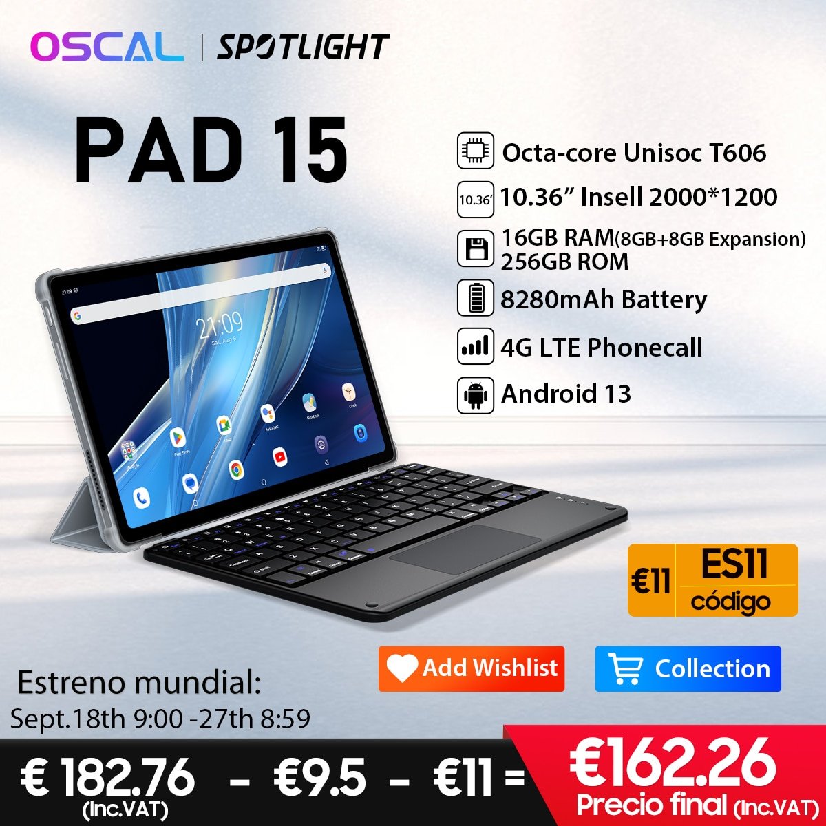 ¡Aprovecha los descuentos dobles en la Oscal Pad 15 de 10,36 con 256GB!