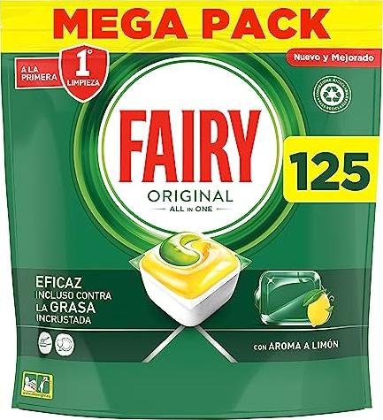 ¡Ahora puedes disfrutar del poder del Fairy Platinum limón con un 40% de descuento en el pack ahorro de 125 pastillas para lavavajillas!