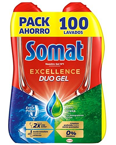 ¡Ahorra y disfruta de una limpieza impecable con el lavavajillas en gel Somat Excellence Duo!