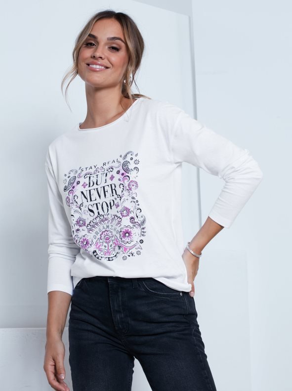 ¡Últimas horas! Aprovecha el precio mínimo en camiseta de manga larga estampada para mujer, solo hasta las 00H