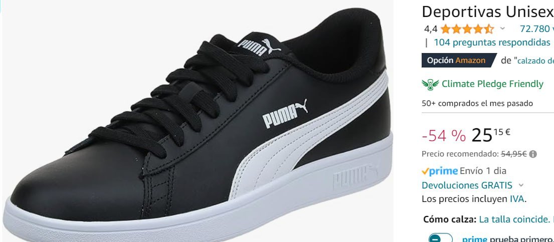 ¡Aprovecha ahora la increíble oferta de las deportivas Puma Smash unisex en negro y blanco antes de que se acaben!