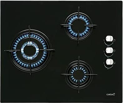 ¡Ahorra ahora en la elegante placa de gas Cata de 3 fuegos con cristal negro!