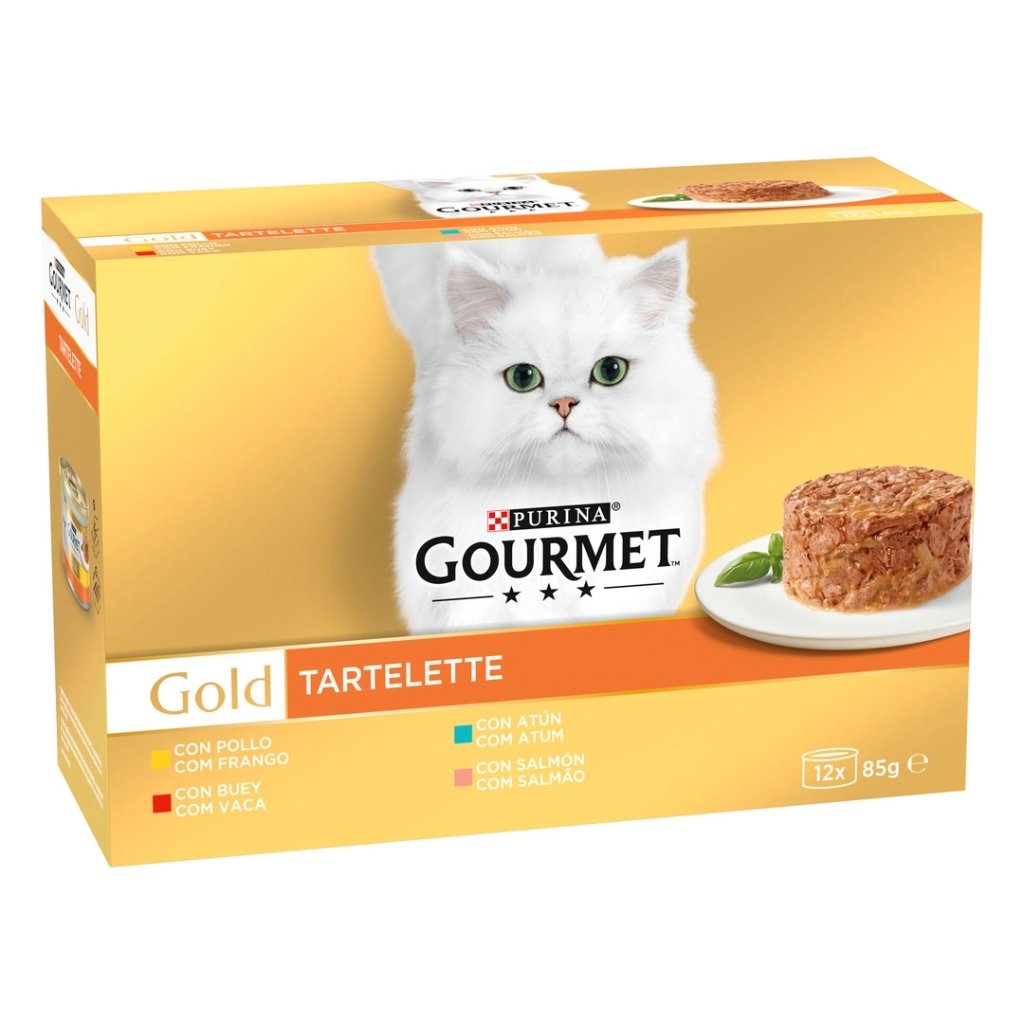 ¡Haz feliz a tu gato con el pack ahorro de 12 latitas variadas de Gourmet Gold!