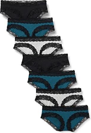 ¡Aprovecha el precio más bajo en el pack de 7 braguitas hípster Iris & Lilly con encaje!