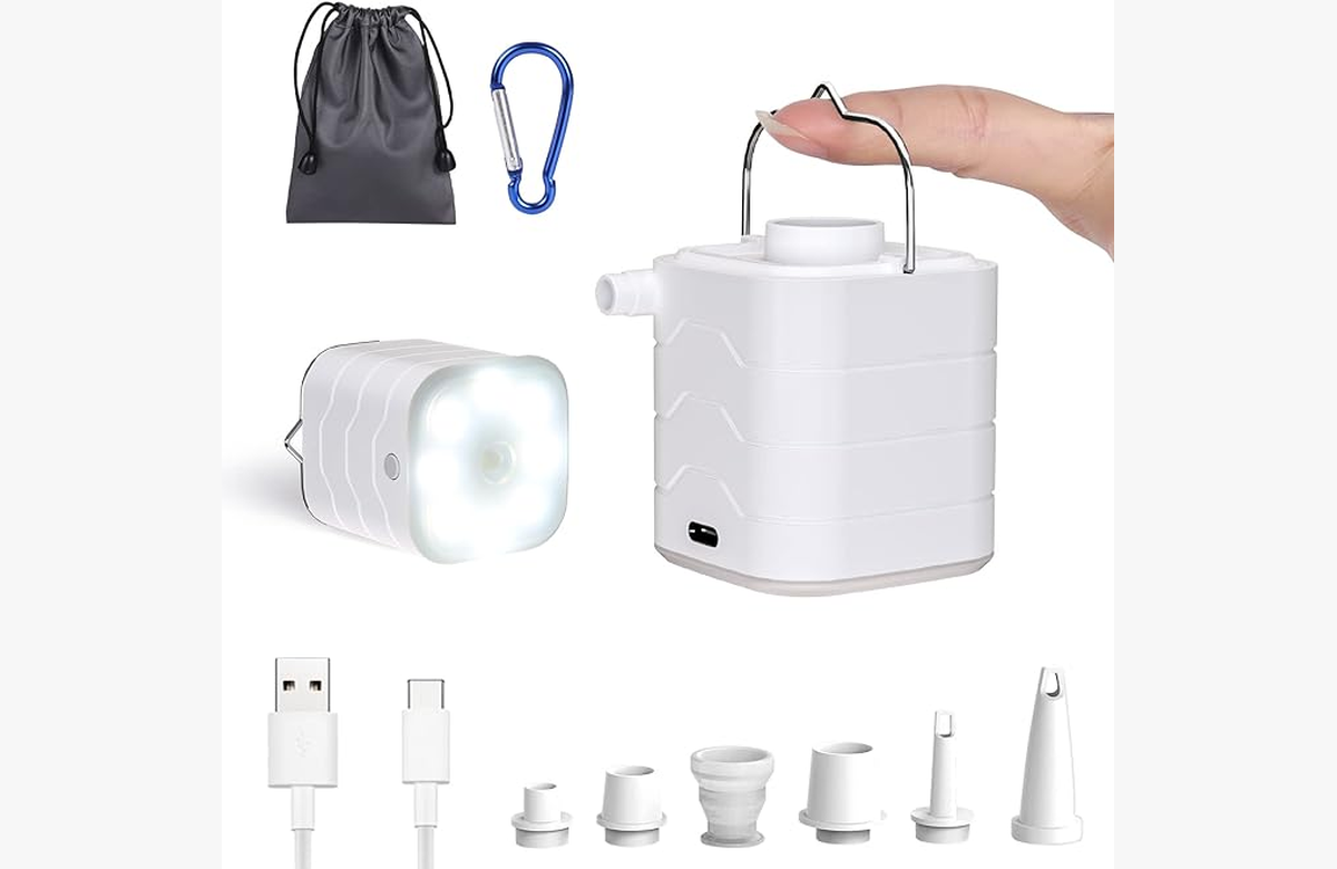 Infla sin esfuerzo con la potente Bomba USB C recargable. ¡Ideal para colchones y bolsas de vacío!