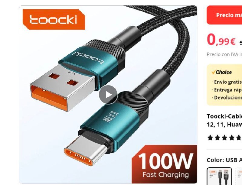 ¡Aprovecha esta oferta exclusiva! Cable USB C de carga ultrarrápida a un precio inigualable, ¡solo por hoy con una cuenta nueva!