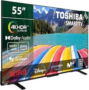 ¡Aprovecha el descuento inigualable en el televisor Toshiba de 55 UHD 4K HDR10, con Dolby Audio y diseño sin marcos!