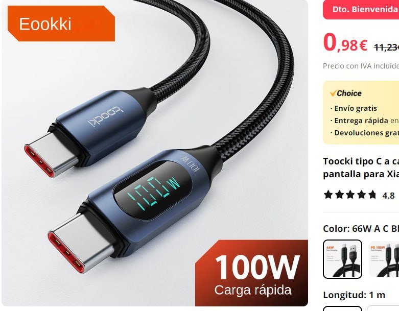 ¡Ahorra al máximo! Cable de carga USB 100W rápido con indicador LED para nuevos usuarios. ¡No te lo pierdas!