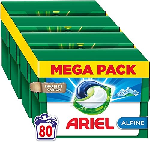 ¡Ahorra tiempo y dinero con el maxi pack: 80 cápsulas de detergente Ariel Alpine 5 en 1!