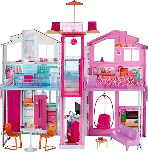 ¡Aprovecha la oportunidad única de tener la Casa de muñecas de Barbie con 4 habitaciones y muebles incluidos a un precio imperdible!