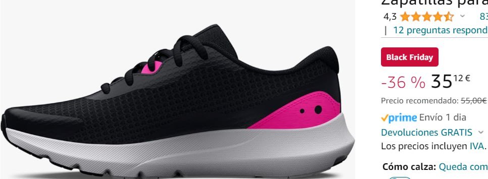 ¡Aprovecha el precio mínimo en tallas limitadas de las Under Armour Surge de mujer!