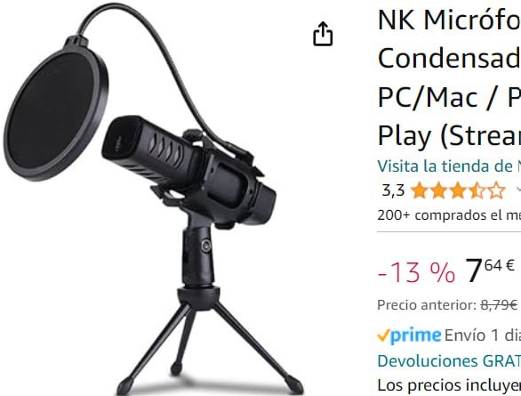 ¡Aprovecha el increíble descuento de precio en el micrófono NK para Streaming con Filtro Antipop y alta compatibilidad!