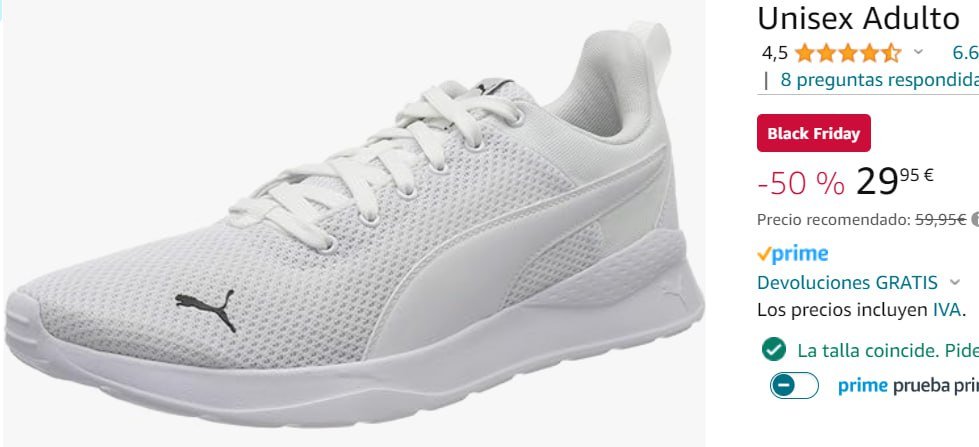 ¡No te quedes sin tu par! ¡Apúrate y aprovecha el increíble Super Chollo de Puma Anzarun Lite para adultos antes de que se agoten las tallas!
