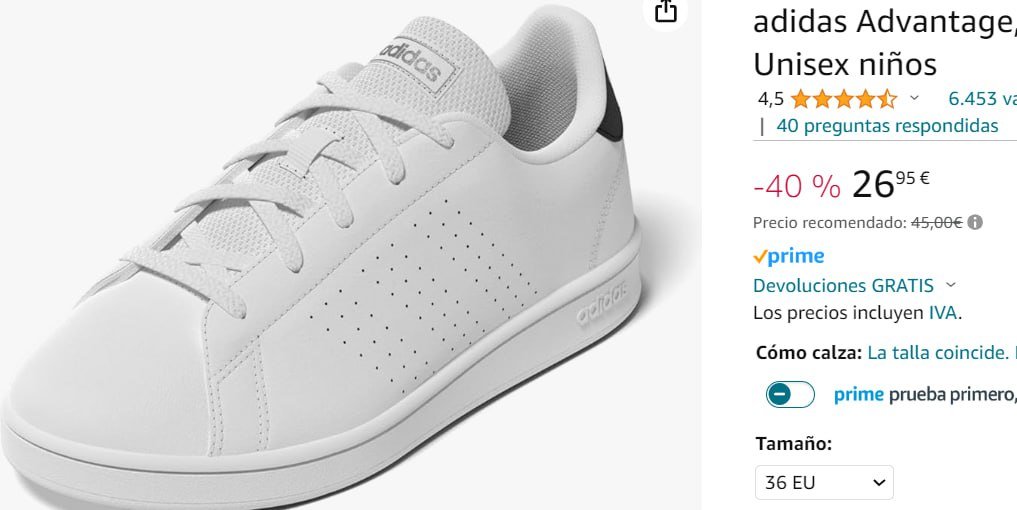 ¡Aprovecha el precio inigualable en las deportivas Adidas Advantage infantil!
