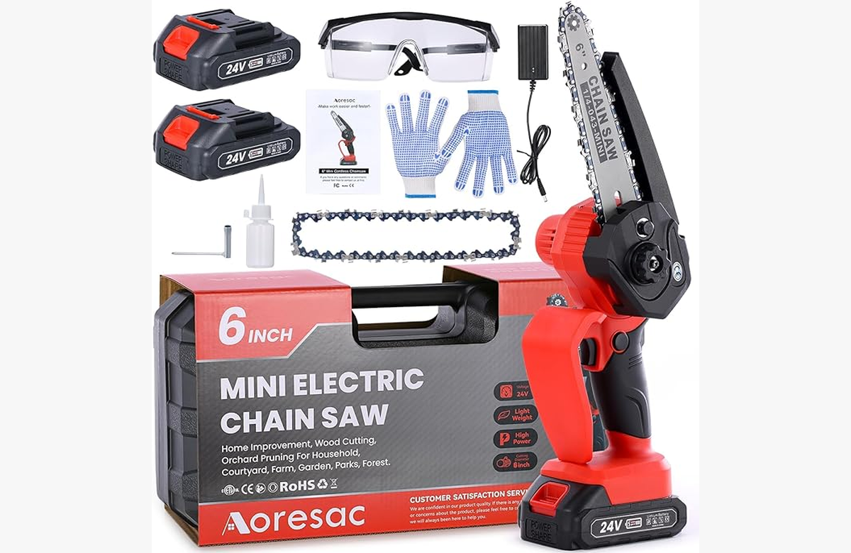 ¡No te quedes sin la Mini Motosierra con 2 baterías, tu aliada para cortar árboles y madera en el jardín!