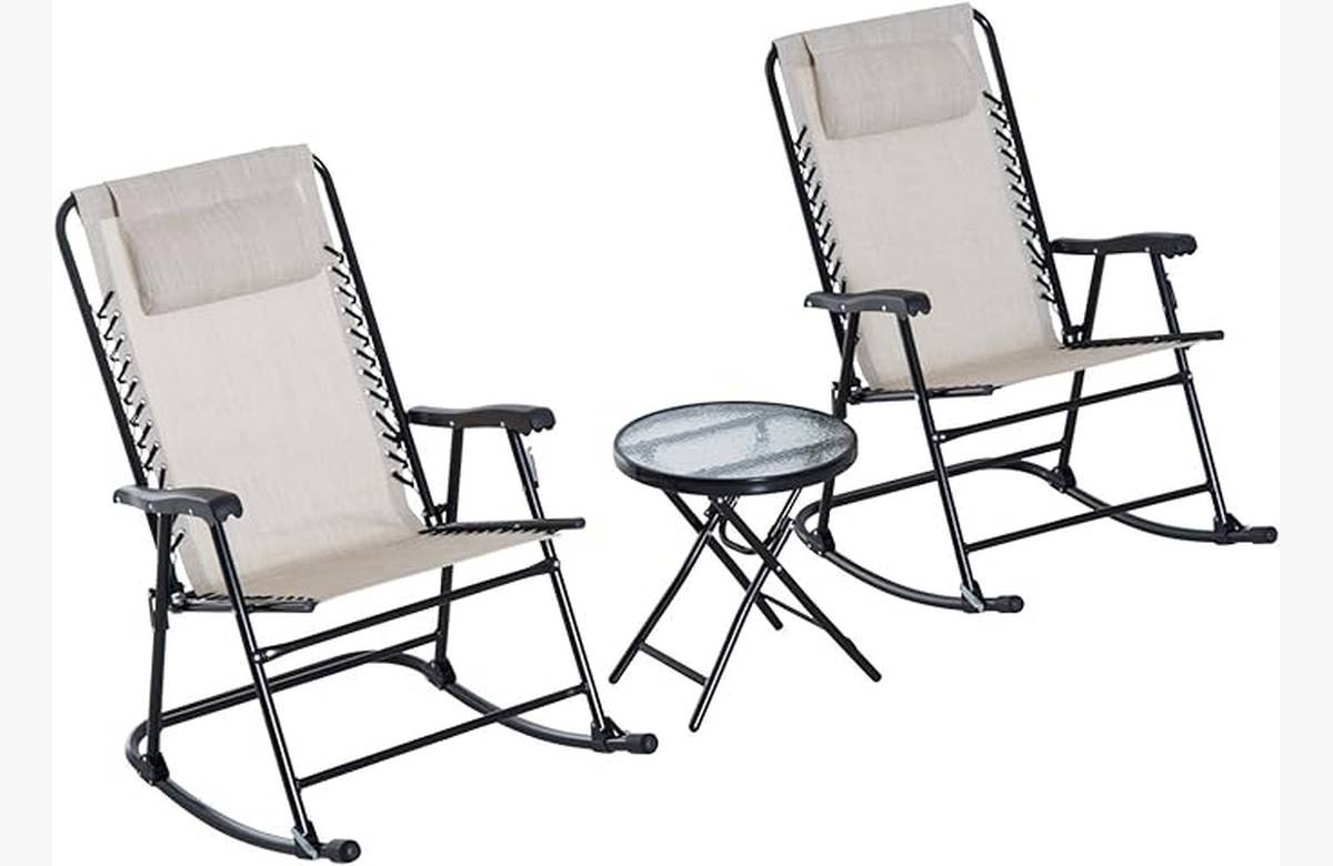 ¡Aprovecha ahora! Juego de Muebles de Jardín Plegables: Mesa Redonda y Sillas Mecedoras