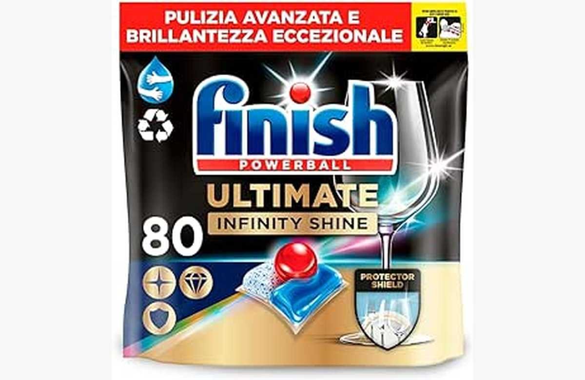 ¡Dile adiós a las manchas! Consigue 80 pastillas de Finish Powerball Ultimate Infinity Shine para una vajilla impecable.