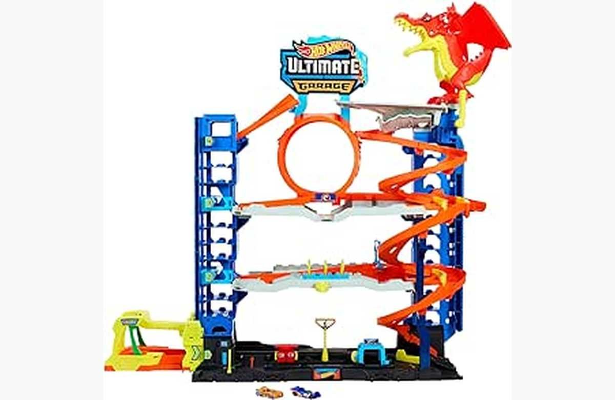 ¡Increíble oferta! Garaje completo Hot Wheels City con dragón y 4 niveles + 2 vehículos. ¡No te lo pierdas!