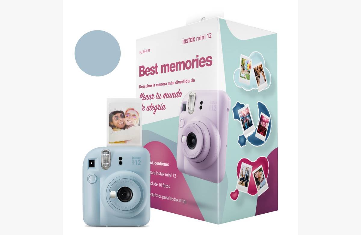 ¡Últimas unidades! Pack Cámara instax mini 12 con película y 3 porta fotos, ¡no te lo pierdas!