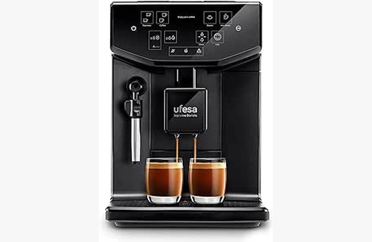 Disfruta de café excepcional con la cafetera Ufesa Supreme Barista: tecnología avanzada, 20 bares de presión y molinillo integrado. ¡El regalo perfecto para los amantes del café!
