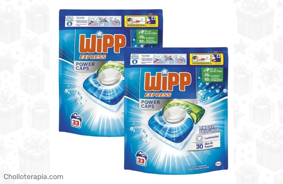 ¡Limpieza impecable garantizada! 2 bolsas de Detergente en Cápsulas Wipp Express Power Caps al precio de una ganga. ¡No te lo pierdas!