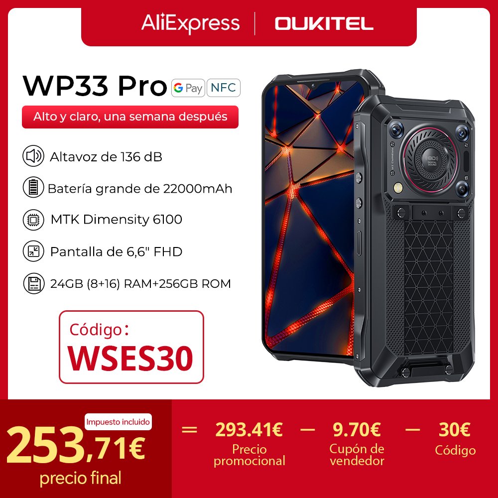 ¡Ahorra hasta un 50% en el nuevo Oukitel WP33 Pro 5G con 24GB de memoria y batería de 22000mAh! ¡No te lo pierdas!