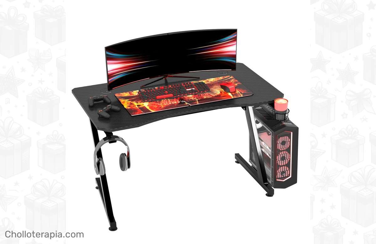 ¡Amplifica tu diversión con la Mesa Gaming HOMCOM de fibra de carbono!
