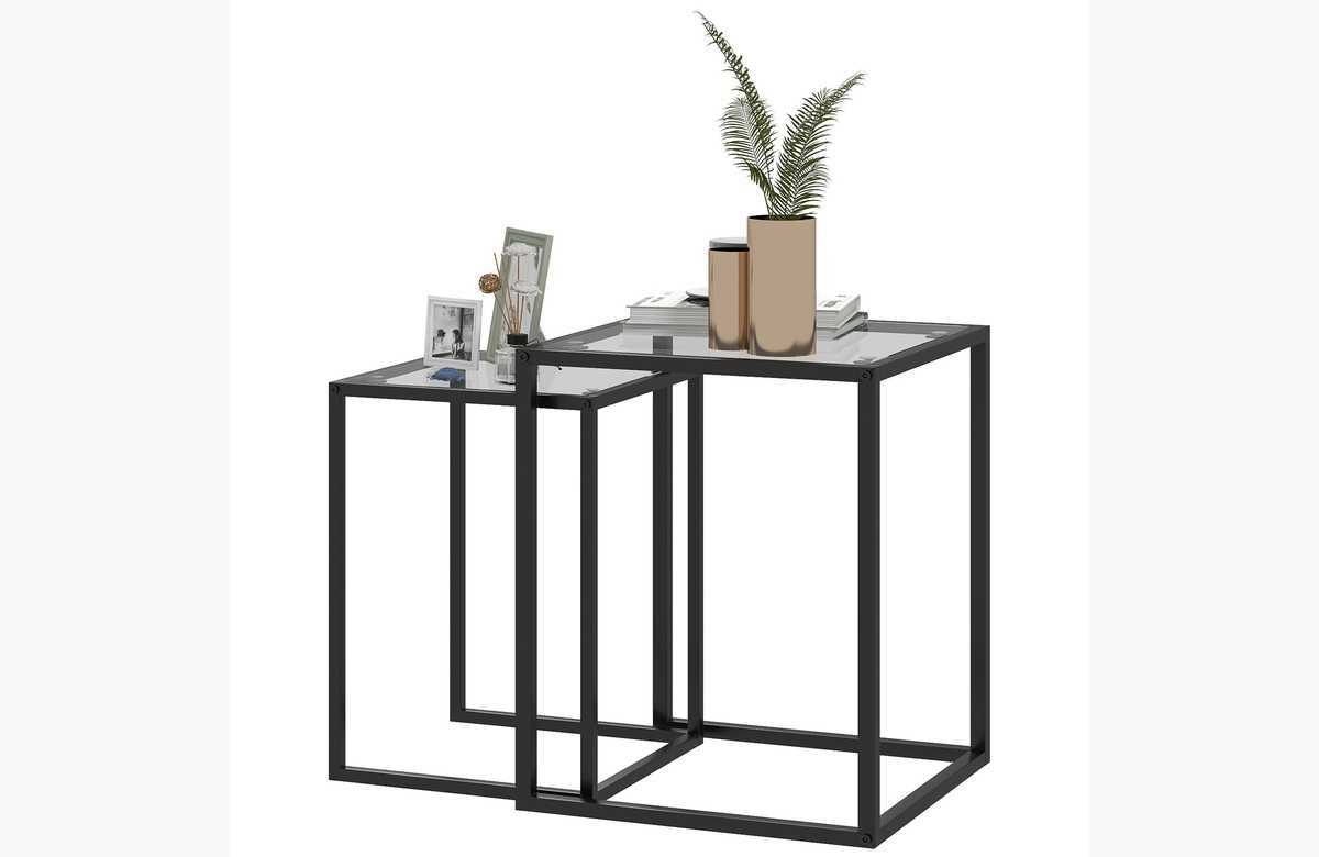 ¡Mesas de centro apilables de vidrio y acero al mejor precio!