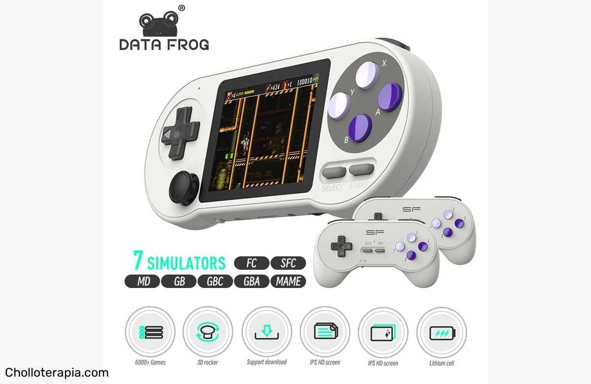 ¡Consigue ya la consola portátil DATA FROG SF2000 y regálale a tus niños 6000 juegos retro para que se diviertan sin parar!