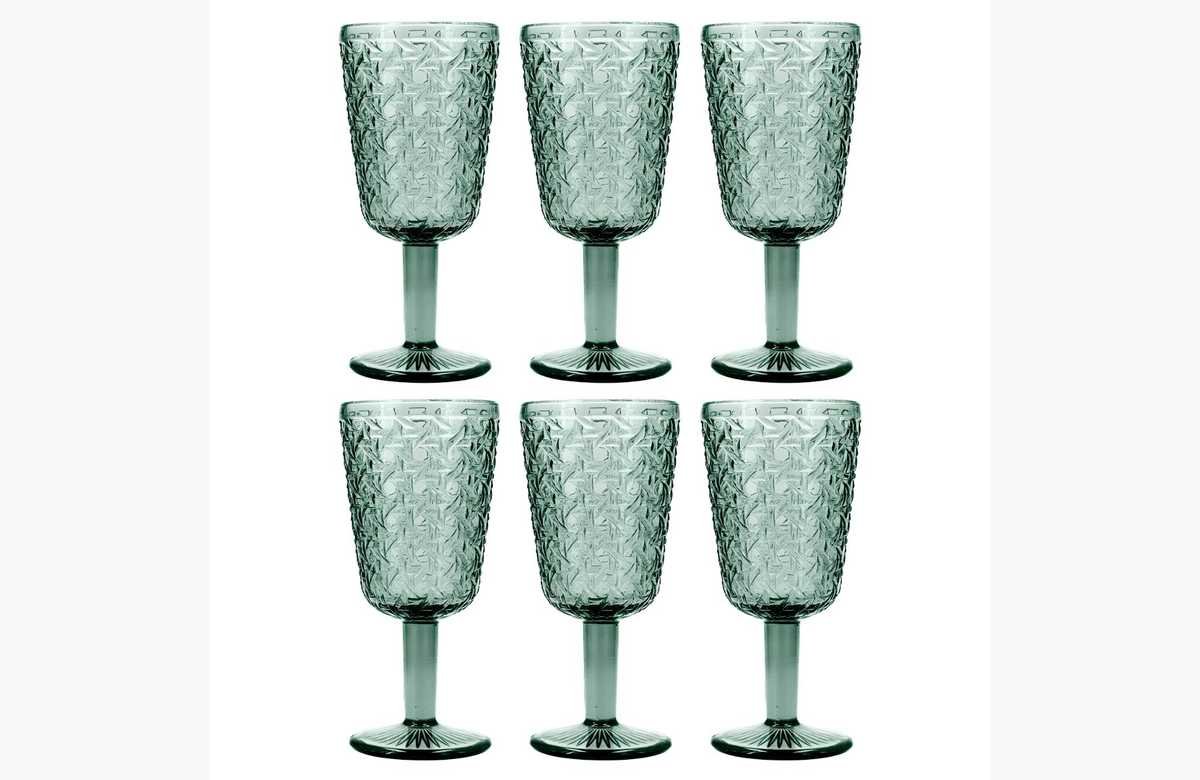 ¡No dejes escapar esta oportunidad! Set de 6 copas de vidrio verde con relieve. ¡Saludables, ecológicas y duraderas! ¡Compra ahora y ahorra!