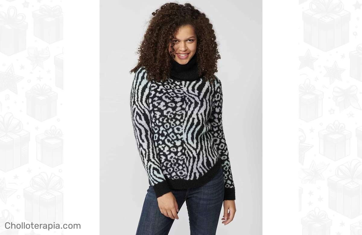 ¡No te quedes sin el Koroshi Jersey de manga larga de cuello alto con estampado animal print! ¡El descuento es increíble!