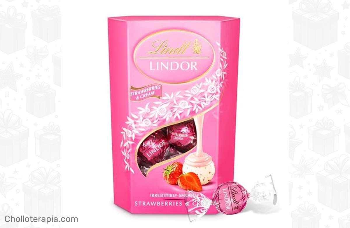 Deléitate con el sabor divino de los bombones Lindt de chocolate blanco y fresa: una dulce tentación que no podrás resistir