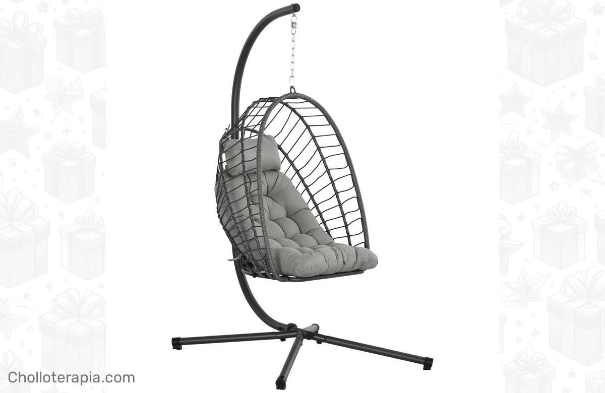 No te lo pierdas: Silla colgante plegable con soporte y 2 cojines para interior y exterior
