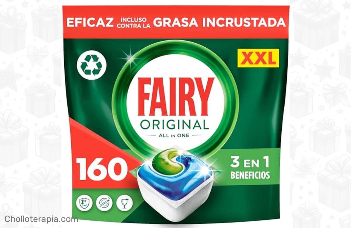 ¡160 pastillas de Fairy Original Todo En Uno Lavavajillas! ¡Di adiós a la grasa y disfruta de una limpieza fresca y sin esfuerzo en tu cocina!