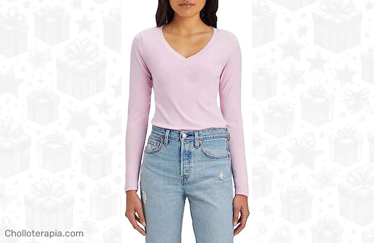 ¡Corre que vuelan! – 50% DTO. en camiseta Levi’s Long-Sleeve V-Neck Baby Tee Mujer en Pink Lavender