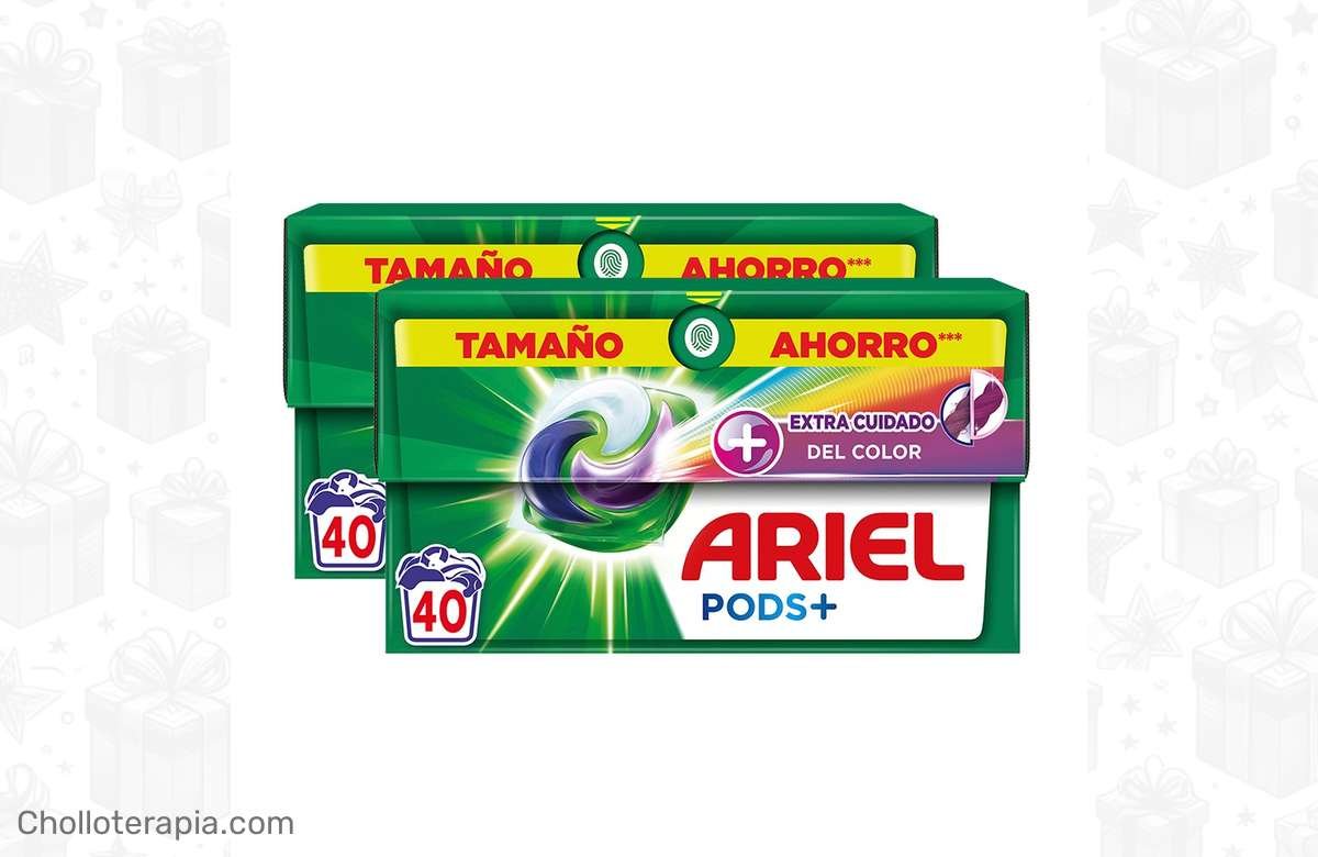 ¡Dale vida a tus prendas con Ariel Color Todo En Uno PODS! ¡80 lavados de brillo y color duradero te esperan! ¡Oferta limitada, no te la pierdas!
