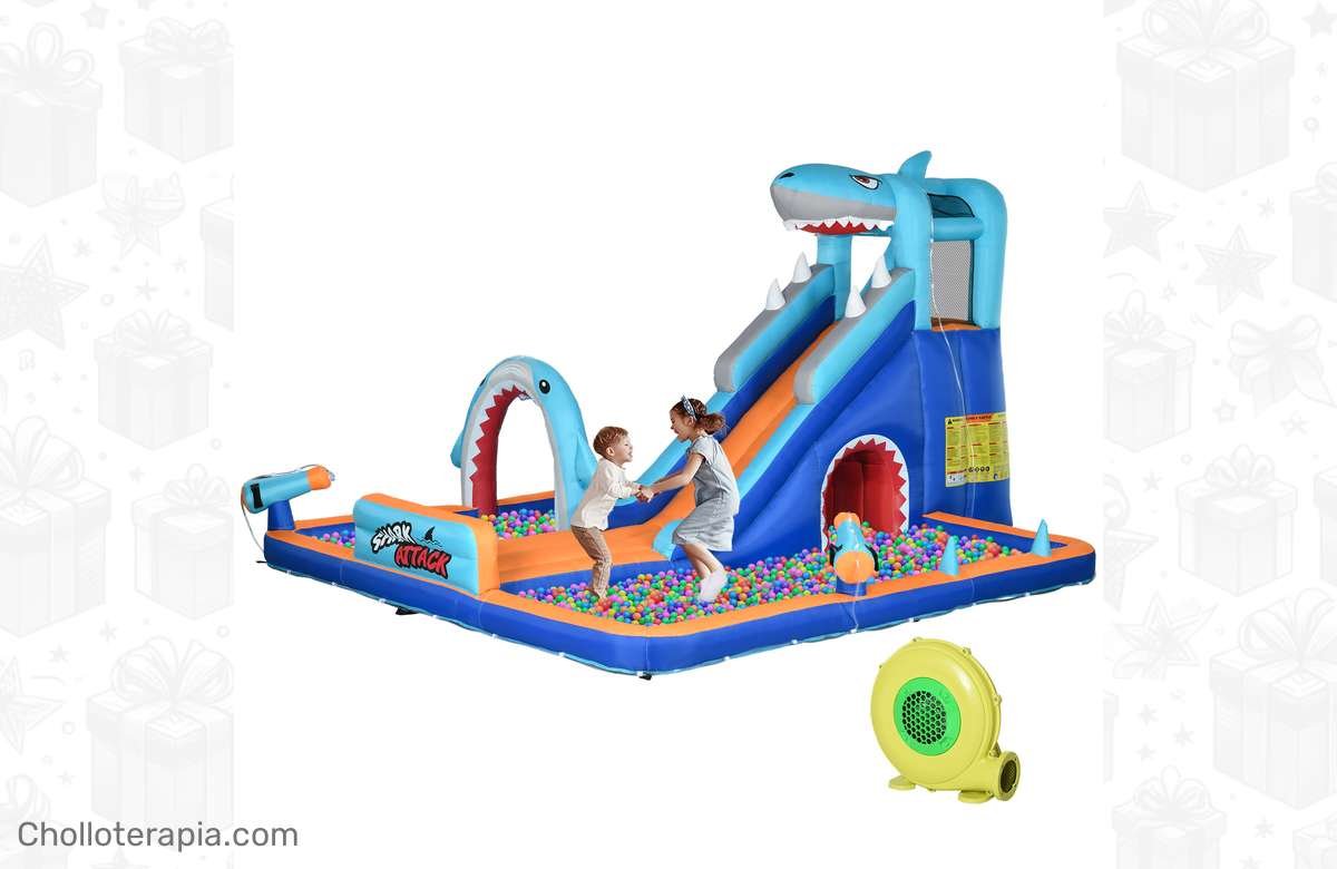 ¡Descuento increíble en tobogán de agua temática tiburón, no te lo pierdas!