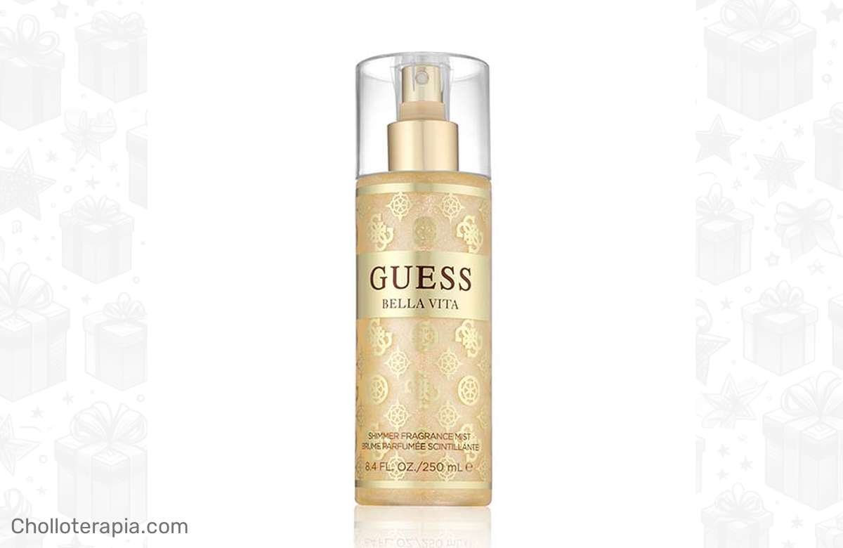 ¡Deslumbra con la bruma corporal Guess Bella Vita Shimmer Mist! Atrapa estos destellos dorados.