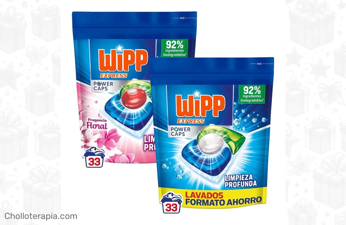 ¡Elimina la suciedad de tu ropa con Wipp Express Power Caps! Ahorra dinero y tiempo con nuestra oferta de 33+33 lavados. ¡Compruébalo ahora!