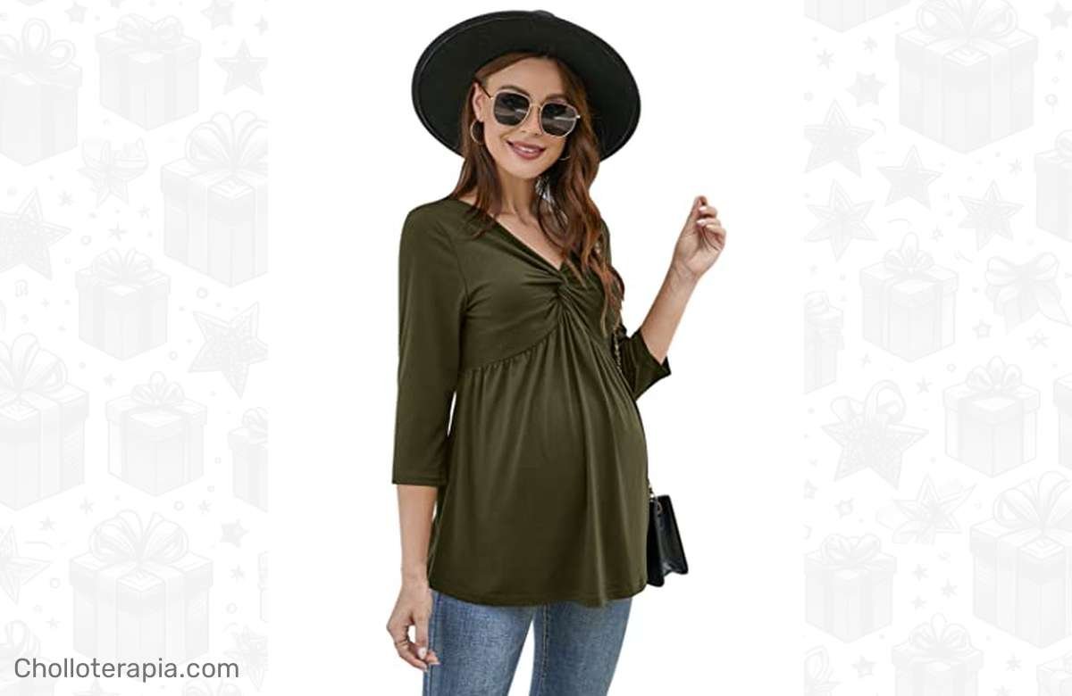 ¡Increíble! ¡Blusa Maternidad Verde Militar con Nudo Cruzado a Precio Insuperable!