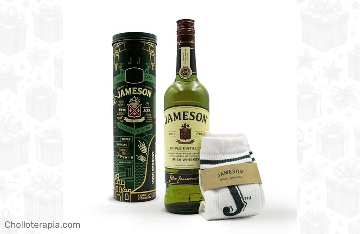¡Lo mejor para tu paladar! Whiskey Jameson Original de Irlanda con lata decorativa y calcetines de regalo – ¡Disfruta de una experiencia única!