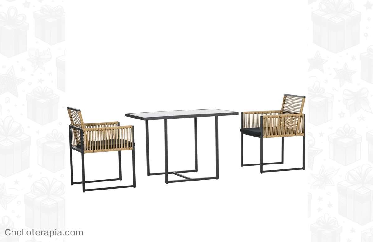 ¡No dejes pasar esta oportunidad! Set de mesa y sillas de ratán sintético con cojines a precio de ganga. ¡Corre que vuelan!