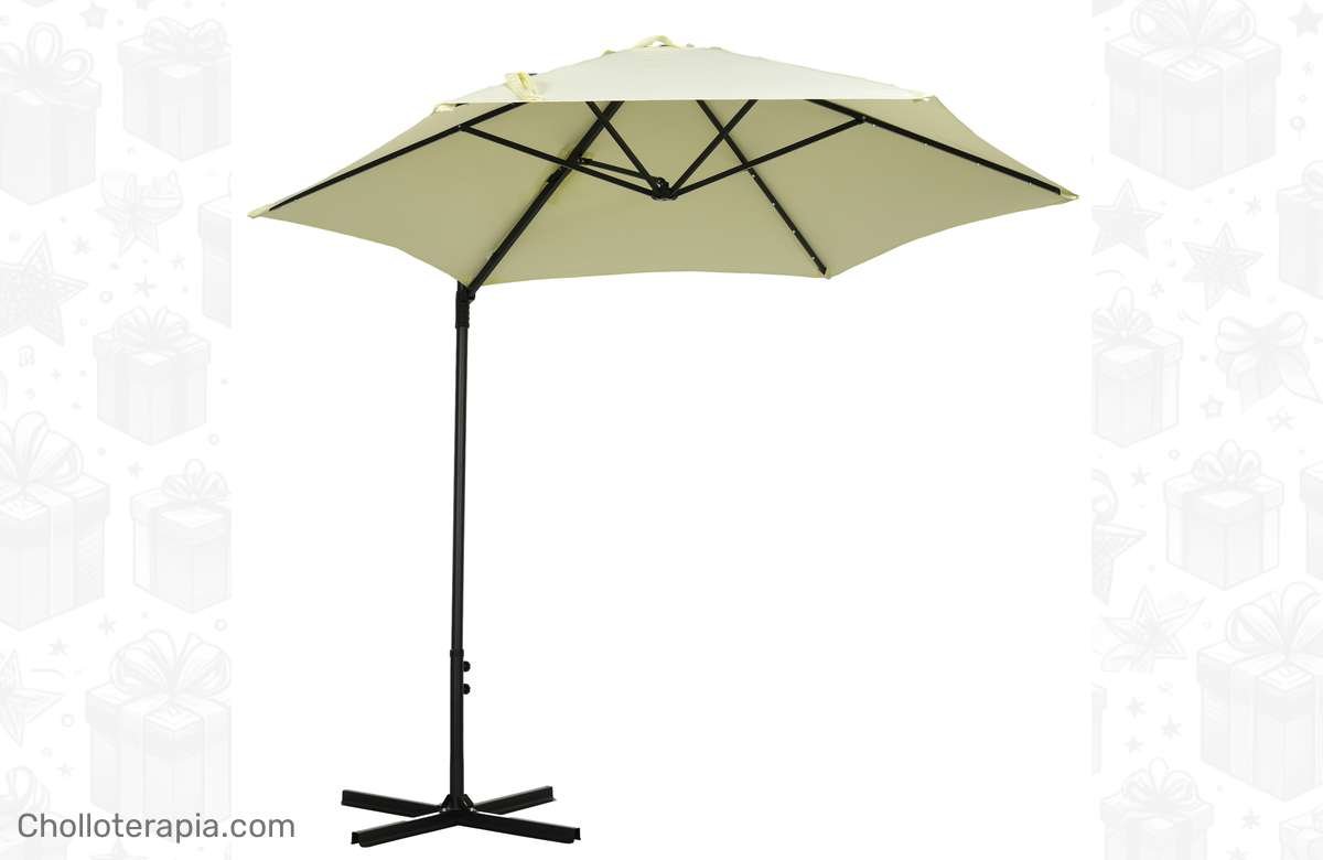 ¡No te quedes sin tu chollazo! Parasol de terraza con luces LED solares y poste giratorio 360°.
