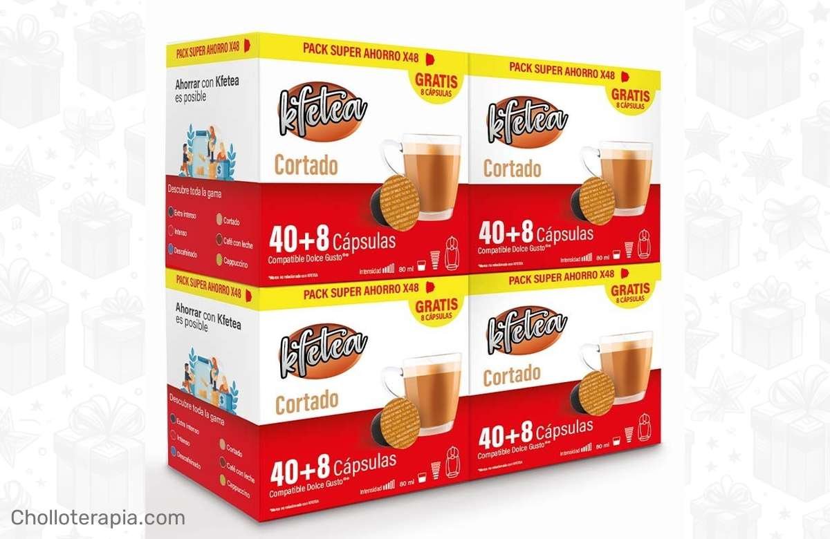 ¡No te quedes sin tu dosis de café! Aprovecha el descuento más brutal en Cortado Kfetea para disfrutar de 4 cajas de 48 cápsulas compatibles con Dolce Gusto. ¡El mejor precio garantizado para una ganga total!