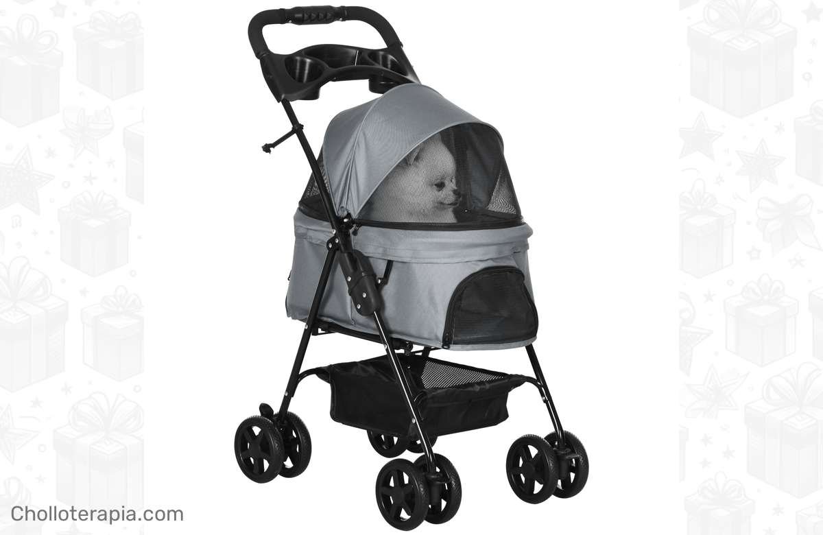 ¡Pasea a tu peludo sin complicaciones con el cochecito plegable de PawHut!