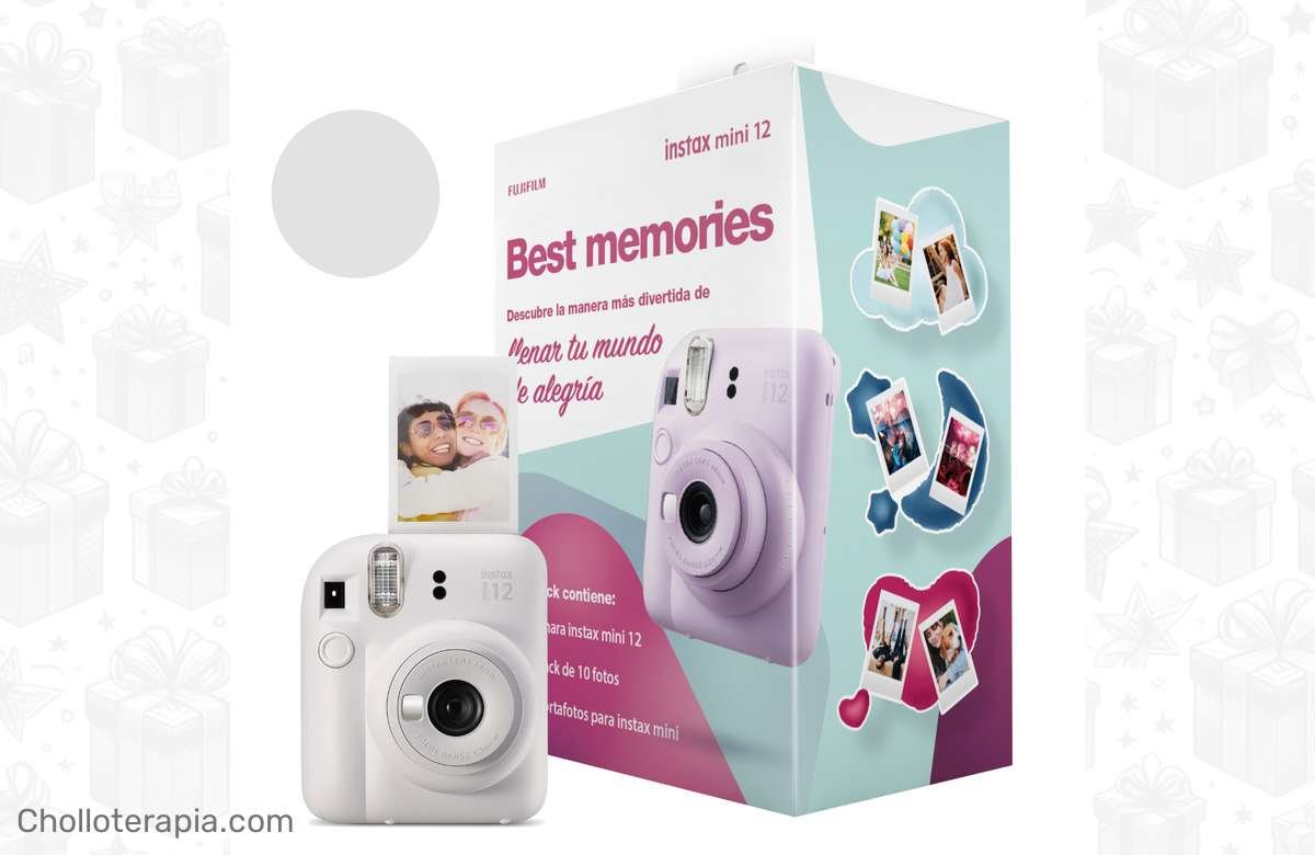 ¡Regala instantes mágicos! Pack cámara instax mini 12 + película y 3 porta fotos gratis. ¡No te lo pierdas!