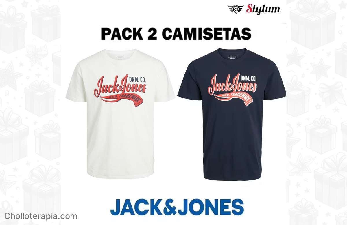 ¡Aprovecha ya! Pack de 2 camisetas de algodón Jack & Jones para hombre. ¡Consigue un look casual e informal insuperable!